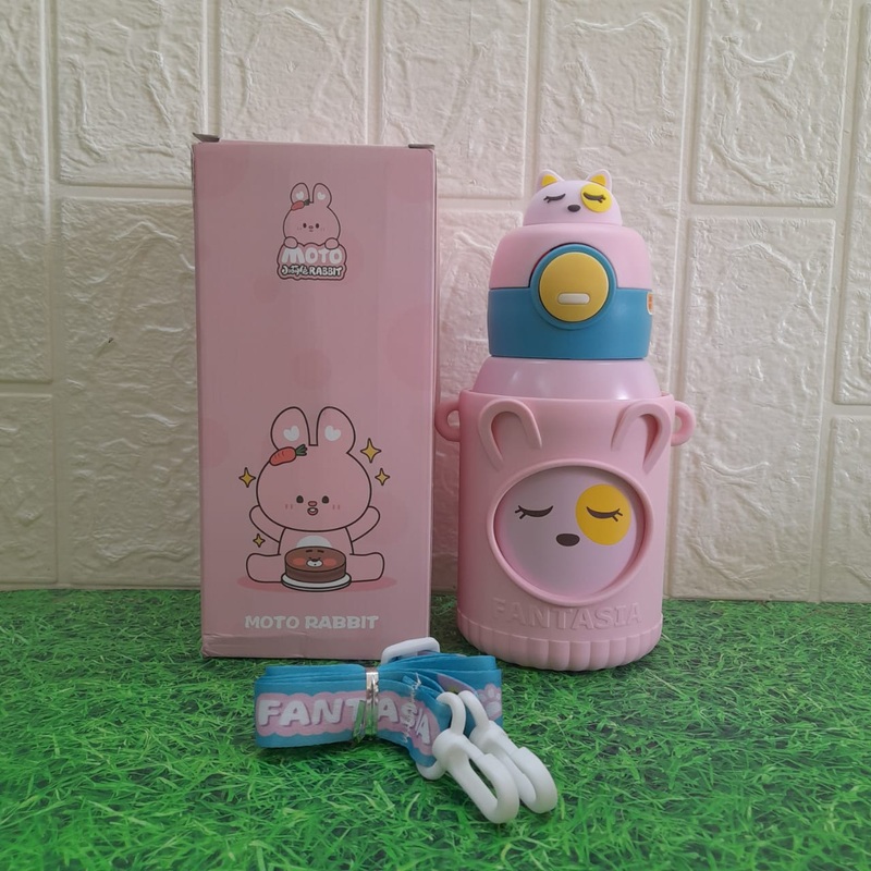 Cute Premium Kids Insulated Water Bottle Stainless with Silicon Cover 500 ML (Pink)