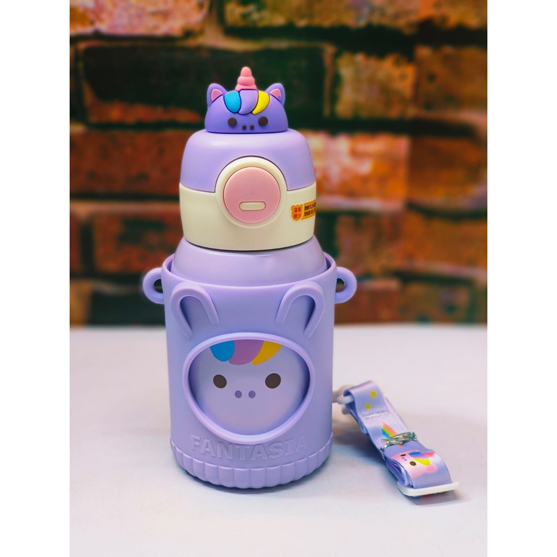 Cute Premium Kids Insulated Water Bottle Stainless with Silicon Cover 500 ML (Purple)