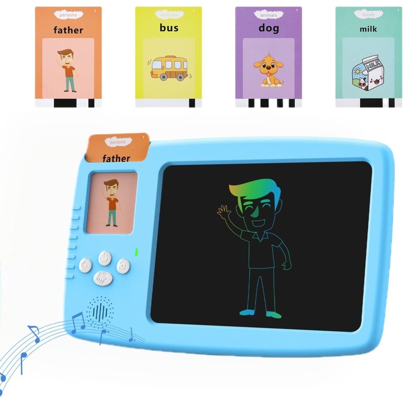 EARLY EDUCATION DEVICE - Talking Flash Cards with LCD Writing Tablet 2 in 1, Sensory Toys for Boys and Girls (Multicolor)