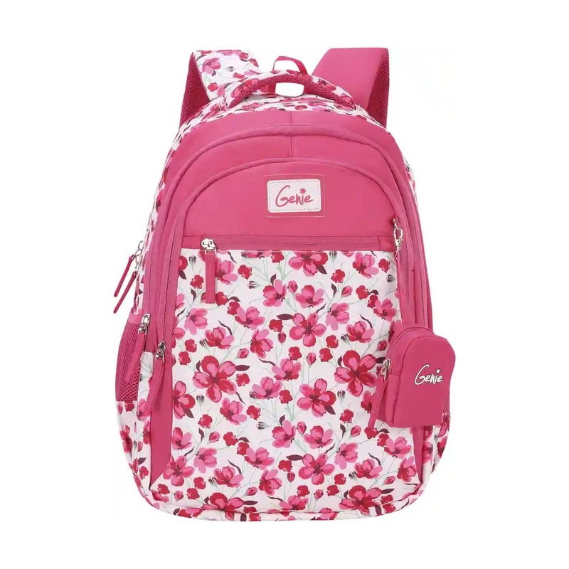 Genie Camellia 15-Inch Waterproof School Backpack  Pink | Lightweight, Stylish & Durable