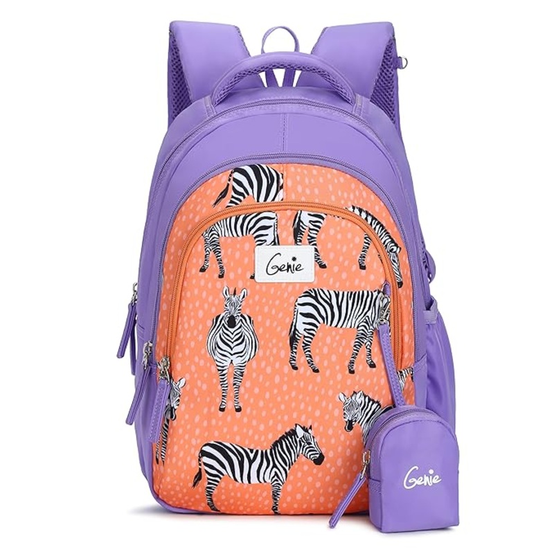 Genie Valerie 15-Inch Kids Backpack  Cute, Colorful, Lightweight & Water-Resistant with Happy Pouch