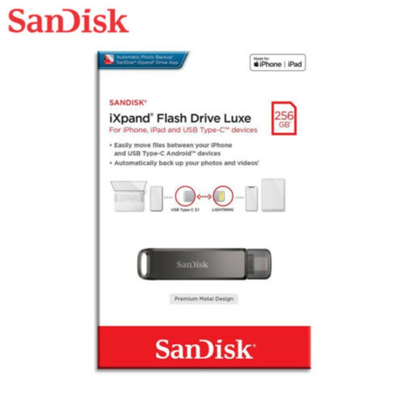SanDisk 128 GB iXpand USB 3.0 Flash Drive Luxe for iPhone, iPad Pro, MAC Devices, Type-C Android Phone & Other Devices (SDIX70N-128G-GN6NE)