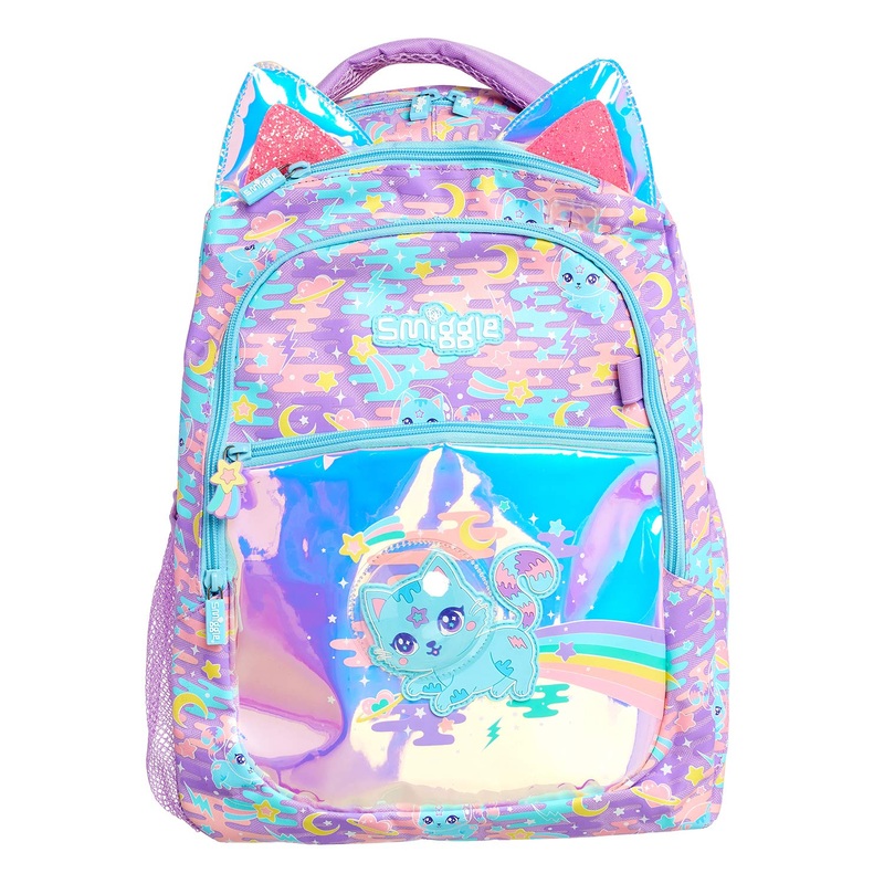 Smiggle School Bags Far Away Cat Print Backpack  Lilac | School & Travel Bag for Kids 3Y+