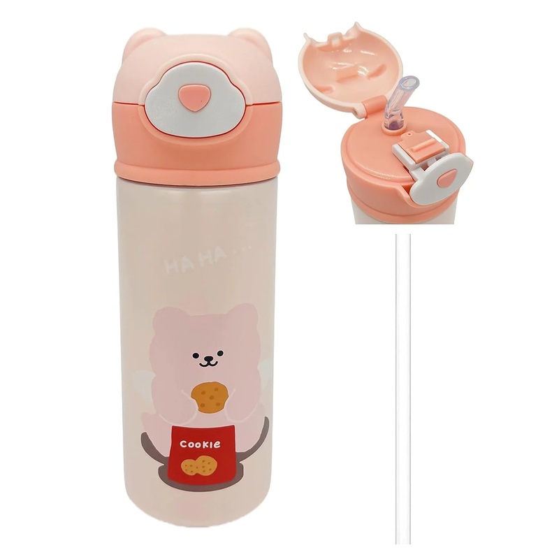 Vacuum Insulated Water Bottle with Straw, Leak-Proof Stainless Steel 14OZ | 410 ML (Pink)