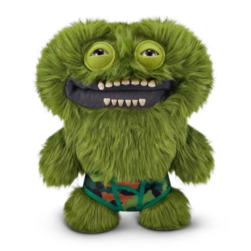 Fuggler Grumpy Green Plush Monster (Camo Pants)  Funny Ugly Monster Soft Toy by ZURU  9 inch