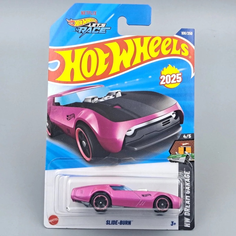 Hot Wheels 2025 Slide-Burn die-cast car, part of the "HW Dream Garage" mini-series and tied to the "Netflix Let's Race" series. For Kids 3 Year+
