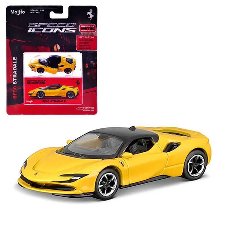 Maisto Ferrari SF90 Stradale Yellow  1:64 Speed Icons Series | Licensed DieCast Supercar Model