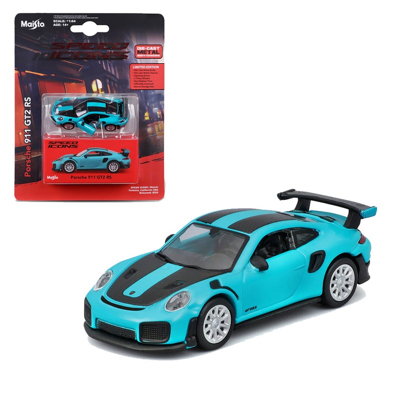 Maisto Porsche911GT2RS Blue w/ Carbon Stripes  1:64 Scale Speed Icons | Licensed DieCast Supercar Model