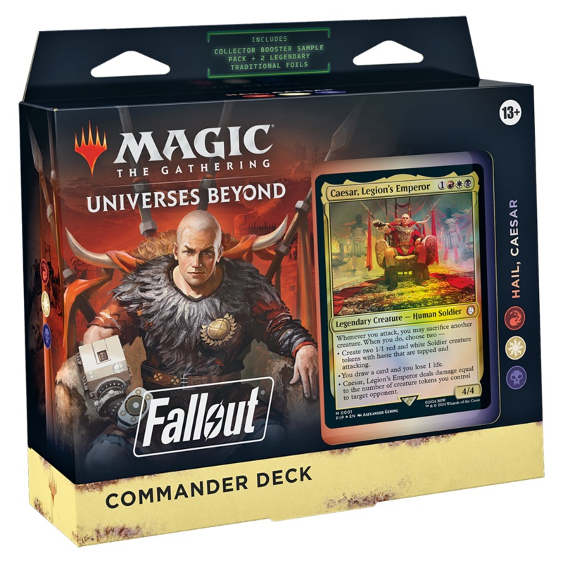 MTG Universes Beyond: Fallout Commander Deck - Hail, Caesar (100-Card Deck, 2-Card Collector Booster Sample Pack + Accessories)