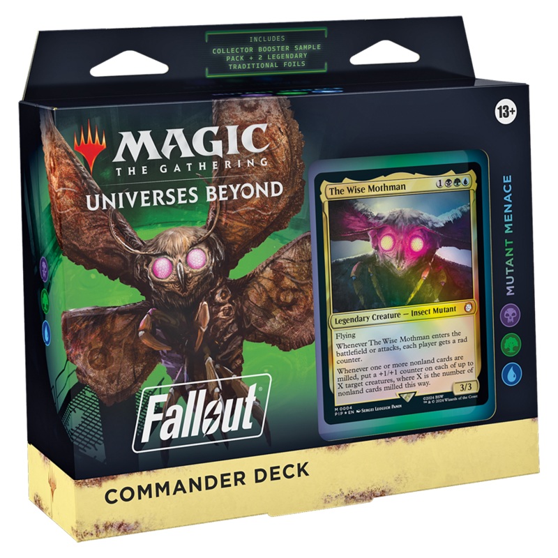 MTG Universes Beyond: Fallout Commander Deck  Mutant Menace (100-Card Deck, 2-Card Collector Booster Sample Pack + Accessories)