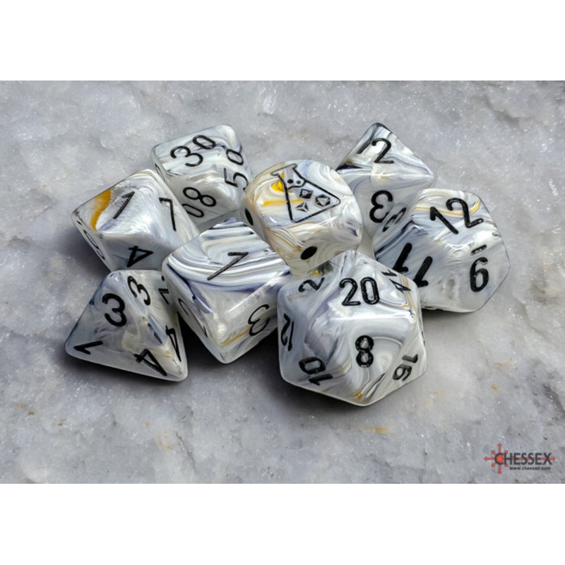 CHX 30067 Lab Dice 8 Marble Calcite/black polyhedral 7-die set (with bonus die)