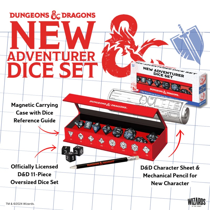 Dungeons & Dragons: New Adventurer RPG Polyhedral Dice Set - Black [11ct]