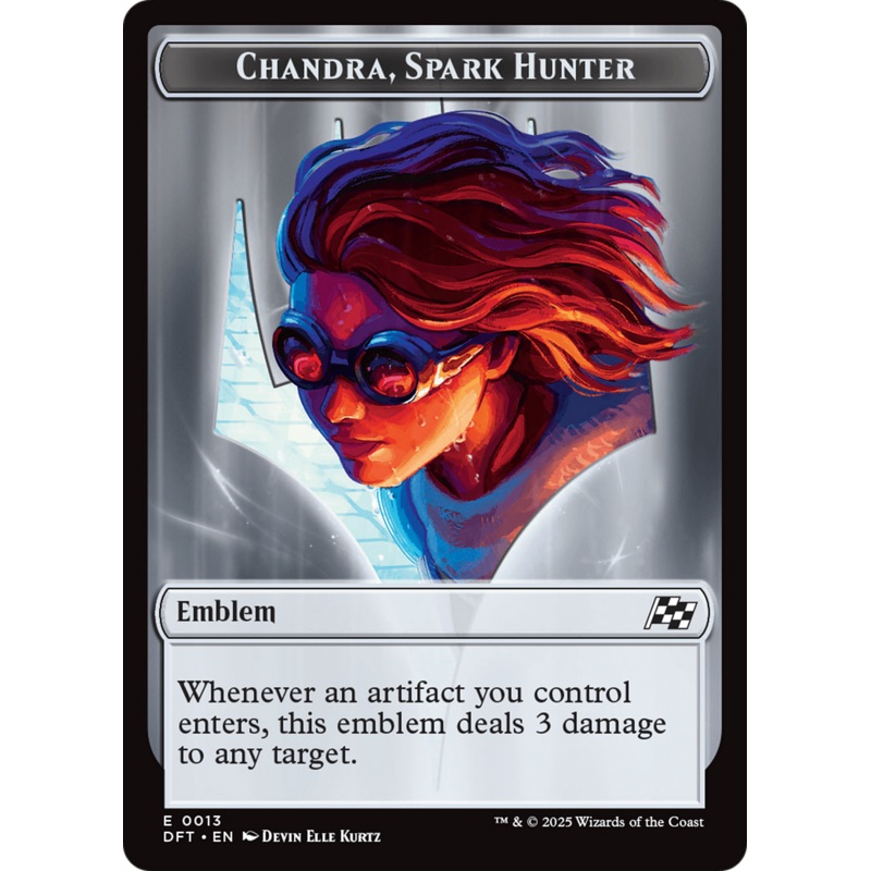 Emblem - Chandra, Spark Hunter // Vehicle Double-Sided Token [Aetherdrift Tokens]