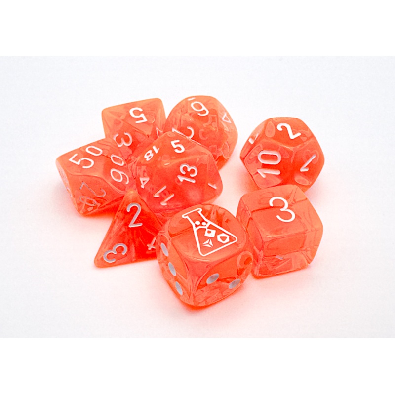 Chessex 30060 Translucent Neon Orange/white Polyhedral 7-Die Set (with bonus die)