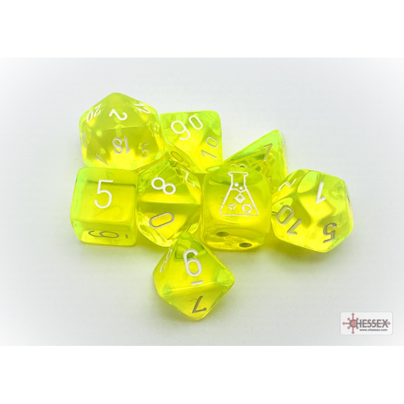 Chessex 30061 Translucent Neon Yellow/white Polyhedral 7-Die Set (with bonus die)