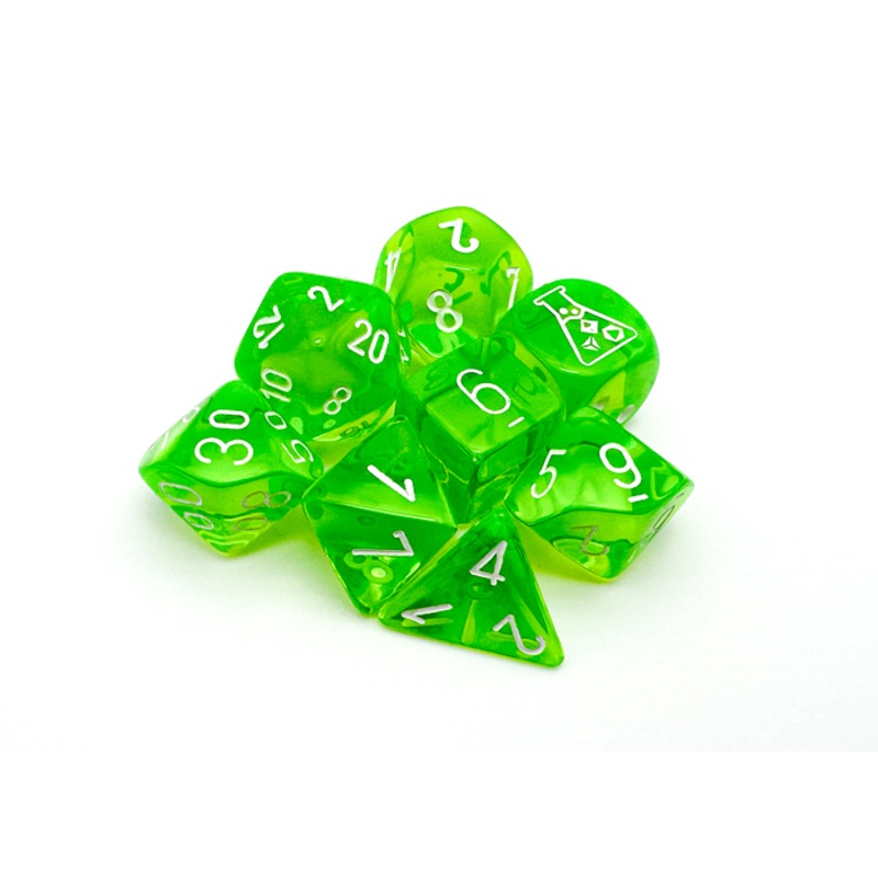 Chessex 30062 Translucent Rad Green/white Polyhedral 7-Die Set (with bonus die)