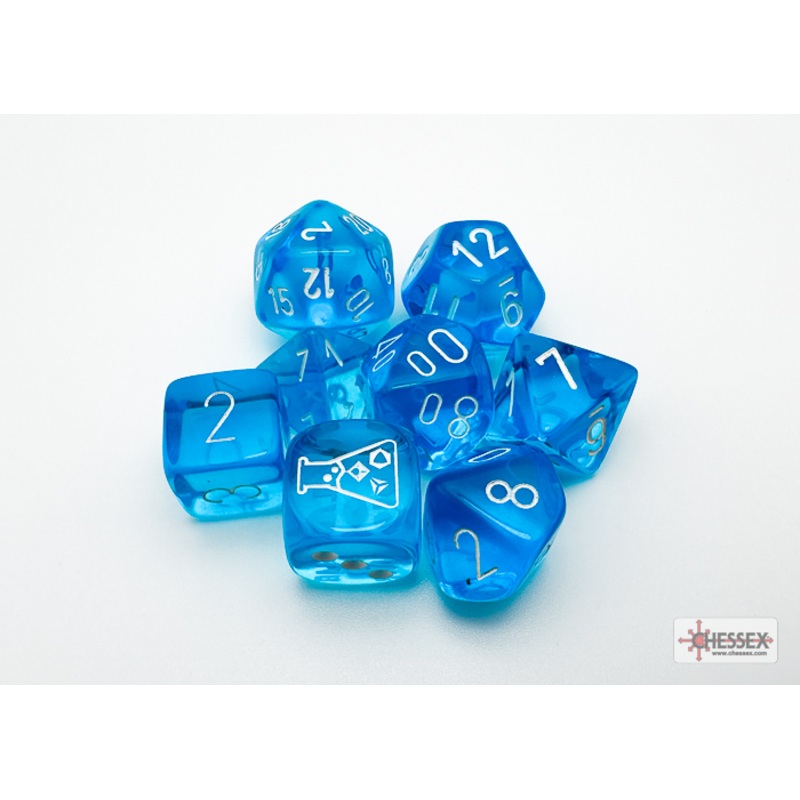 Chessex 30063 Translucent Tropical Blue/white Polyhedral 7-Die Set (with bonus die)